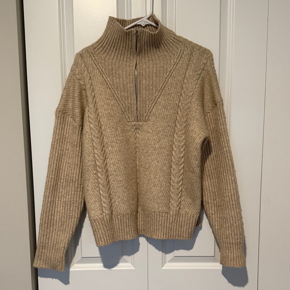 Skies Are Blue Tan Cowl Neck Sweater